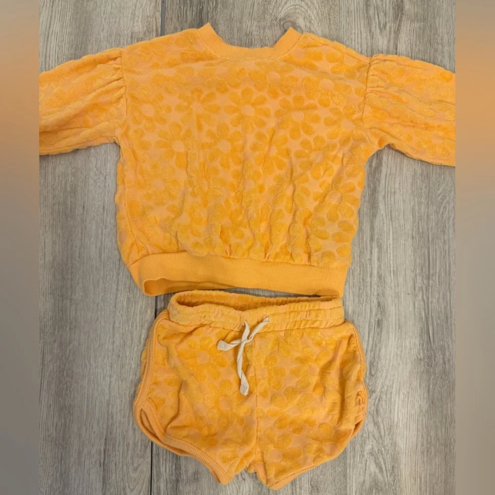 Orange Textured  flower Toddler Outfit